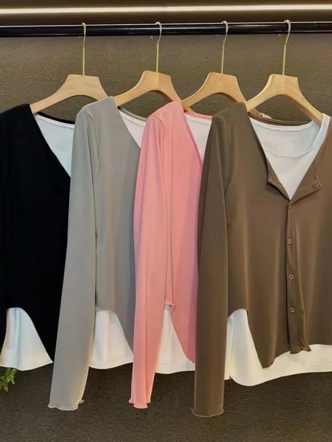Casual Oversized round Neck Long Sleeve T-Shirt Women's Extra Large 300 Pounds Mid-Length Color Block Simple Base Shirt