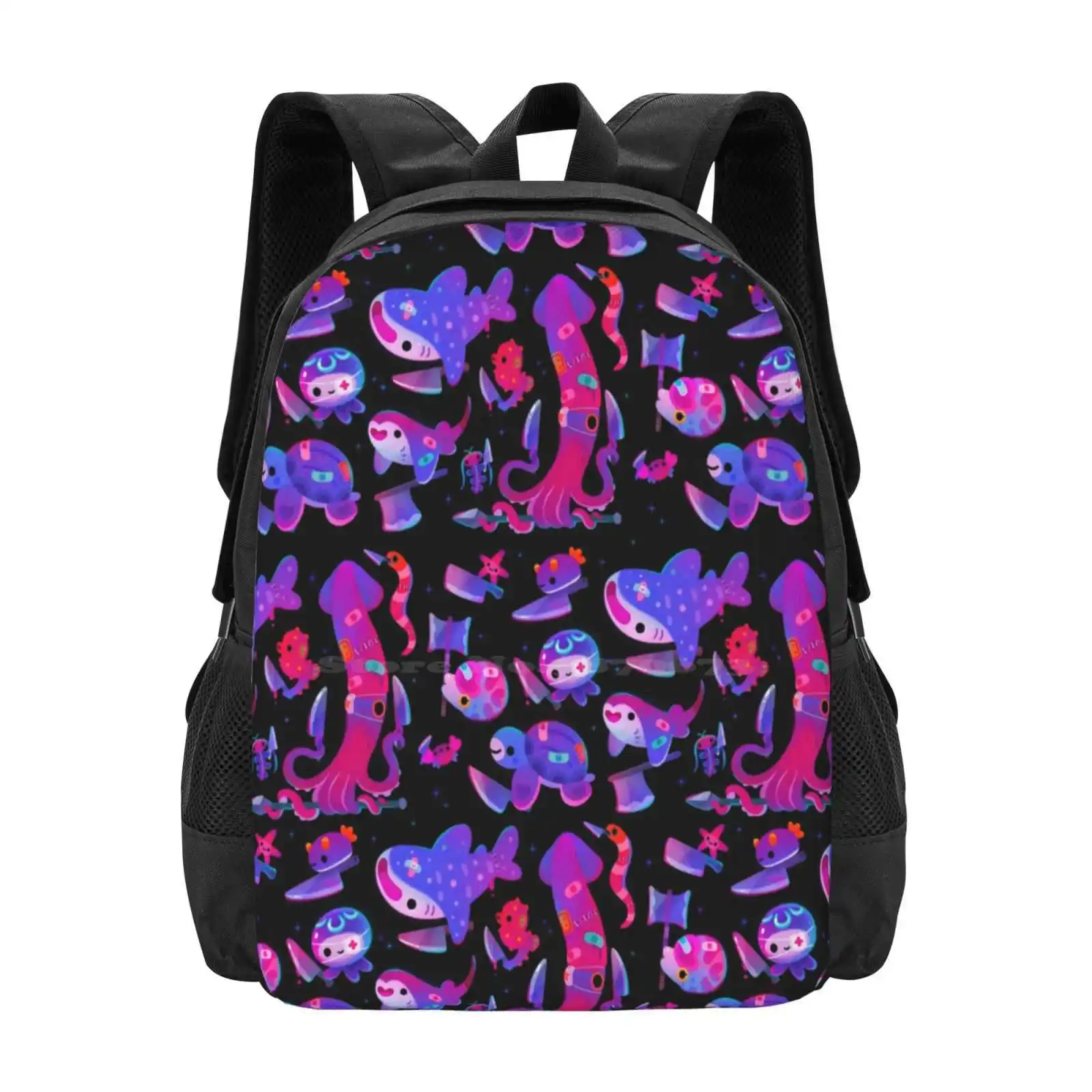 Stabby Marine Life Large Capacity School Backpack Laptop Bags Marine Life Pikaole Cute Kawaii Chibi Halloween Sea Turtle Eye