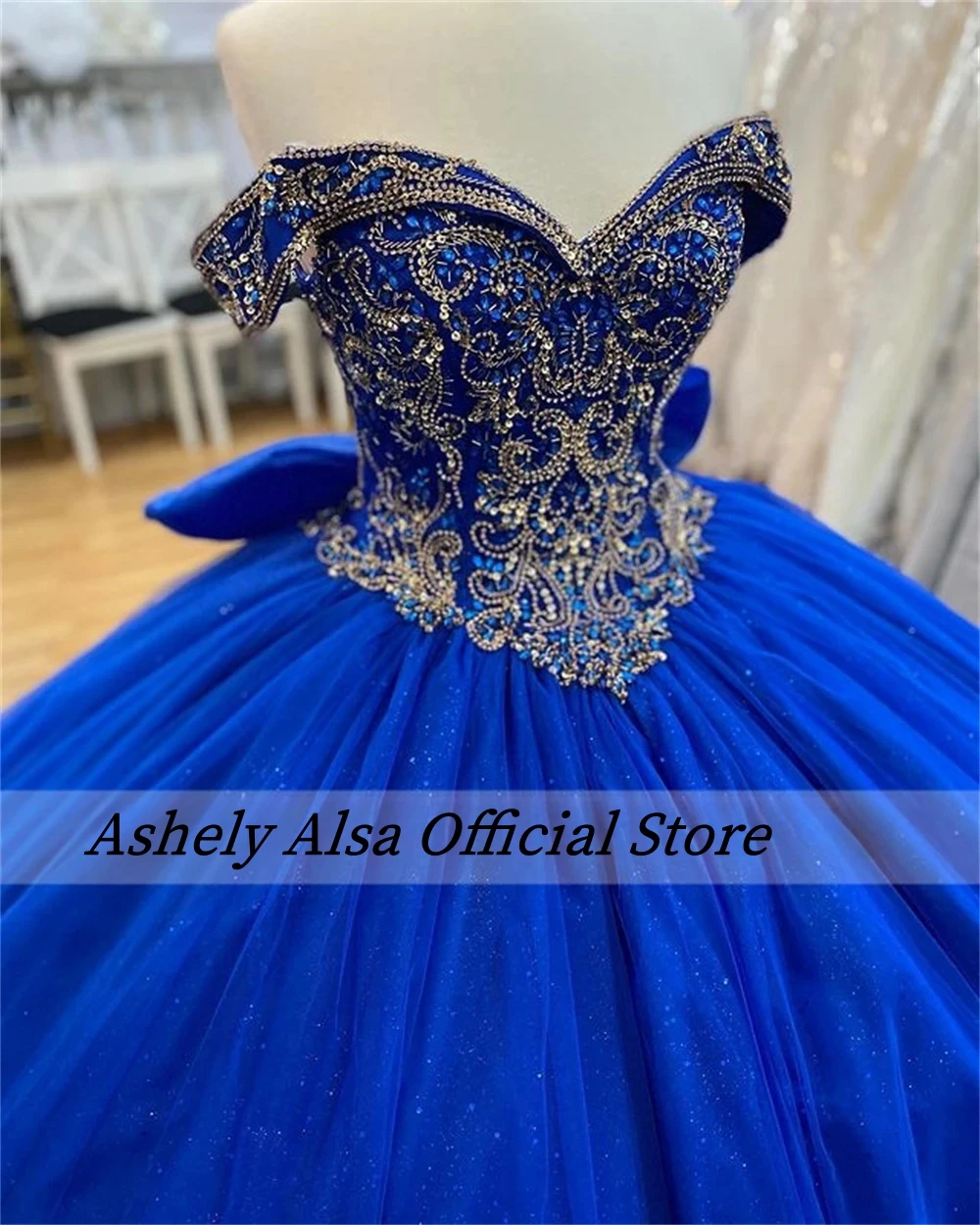 Ashely Alsa Luxury Blue Quinceanera Dresses Beading Bow Corset Sweet 16 Girl Birthday Party Prom Gown Vestido De 15 Anos Mariee