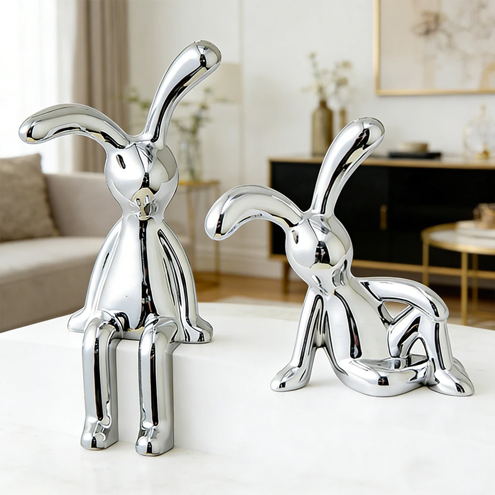 4/2pcs Modern Silver Decor Rabbit - Versatile Decoration for Home, Kitchen, Office, Shelf, Table, Dresser and More