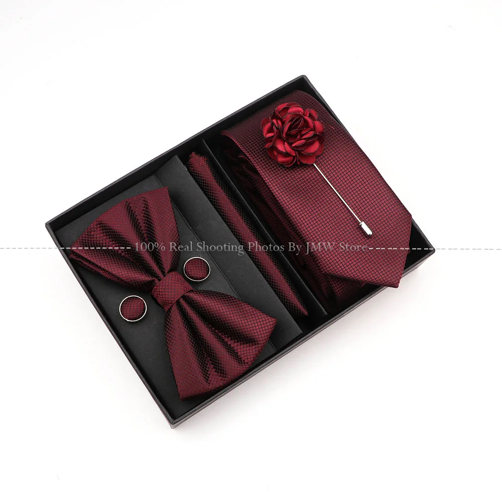 Great Quality Birthday Gift Tie Hanky Cufflink Set With Box Slim Plaid Necktie For Men Formal Clothing hombre Gift for Boyfriend