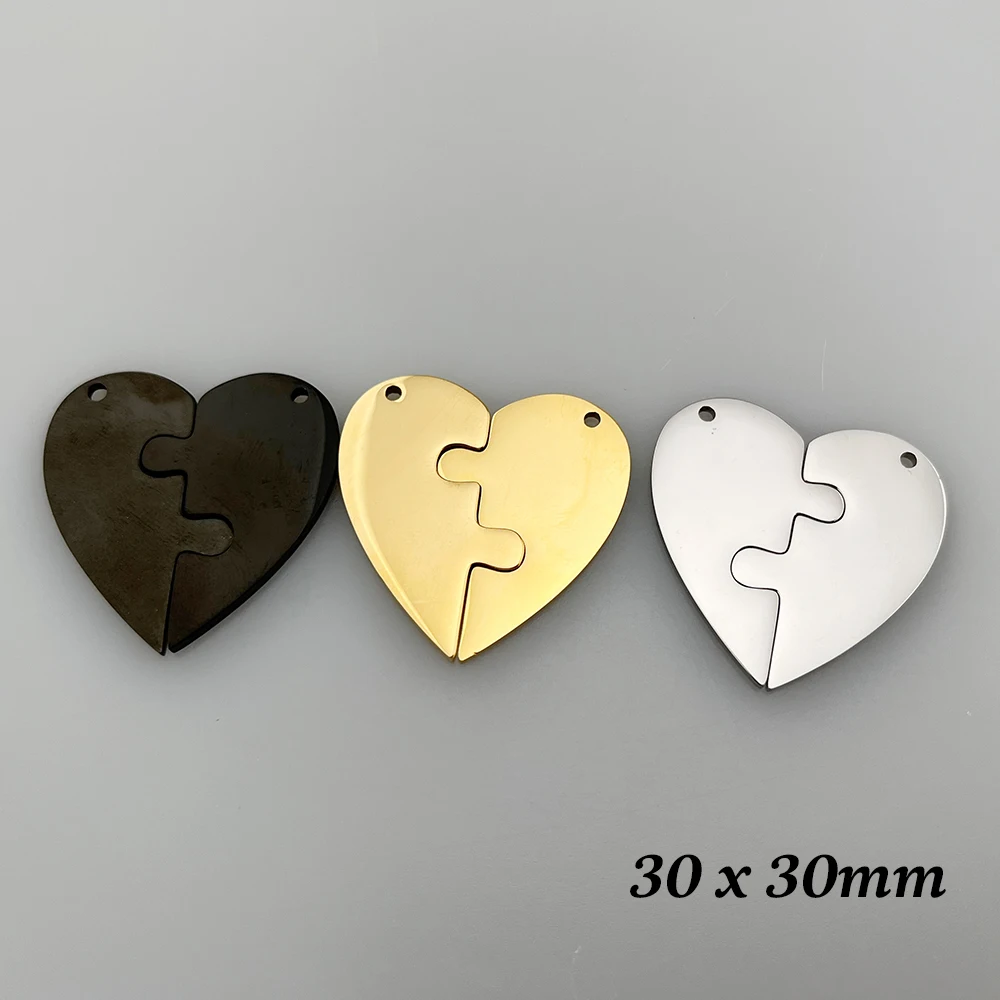 10 sets per lot Stainless Steel Puzzled Heart Pendant Blank 30x30mm Puzzled Heart Charm Polished Stainless Steel Tags