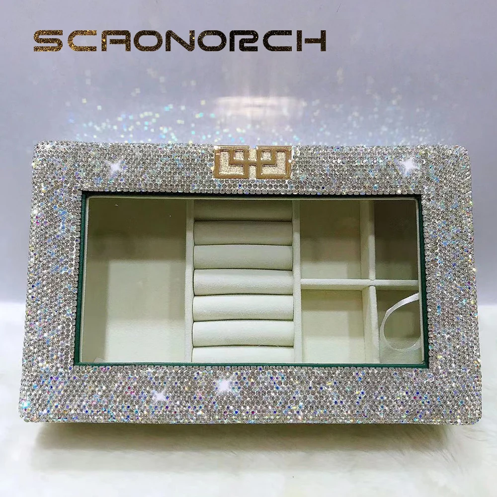 

Luxury Rhinestone Jewelry Box Jewelry Case Organizer Sparkling Diamond Ring Earrings Necklaces Storage Case Display Holder