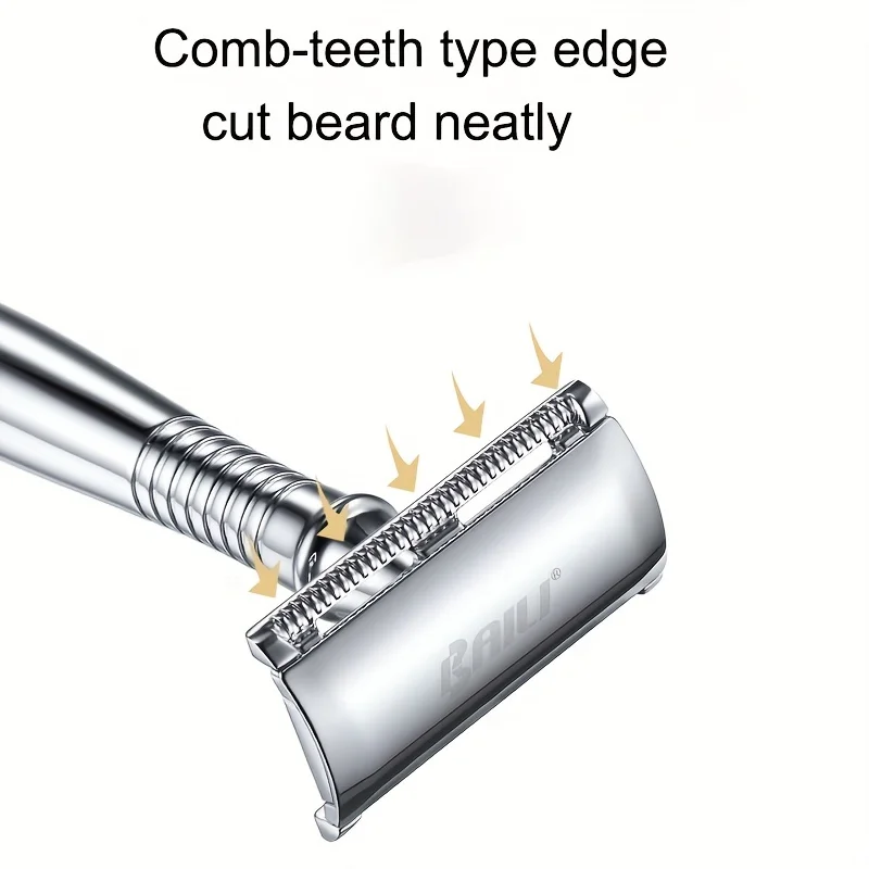 Double Edge Safety Razor Vintage Shaver Alloy Silver Long Pure Metal Manual Shaving Kit