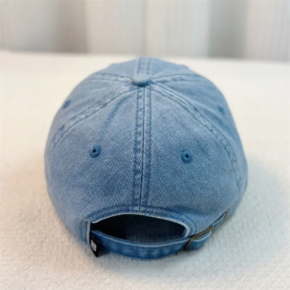 

Cute Embroidered Baseball Hat Breathable Wide Brim Travel Sunshade Hat Adjustable Denim Outdoor Sport Hat