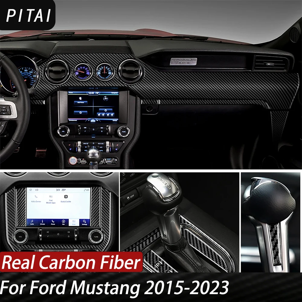For Ford Mustang 2015 2016 2017 2018 2019 2020 2021 2022 2023 Real Carbon Fiber Car Panel Sticker Interior Trim Accessories