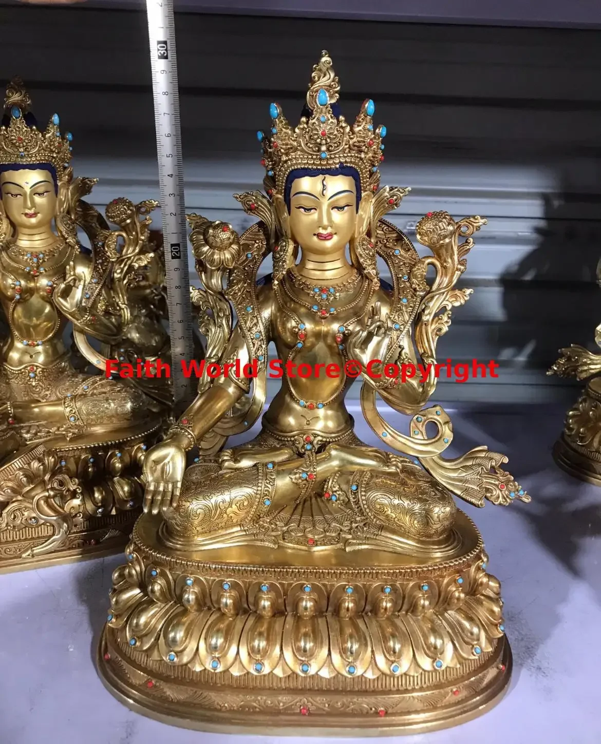 12 inch TOP quality Tibet India White Tara Bodhisattva Buddha gemstone copper Buddha statue Altar worship Buddhist supplies