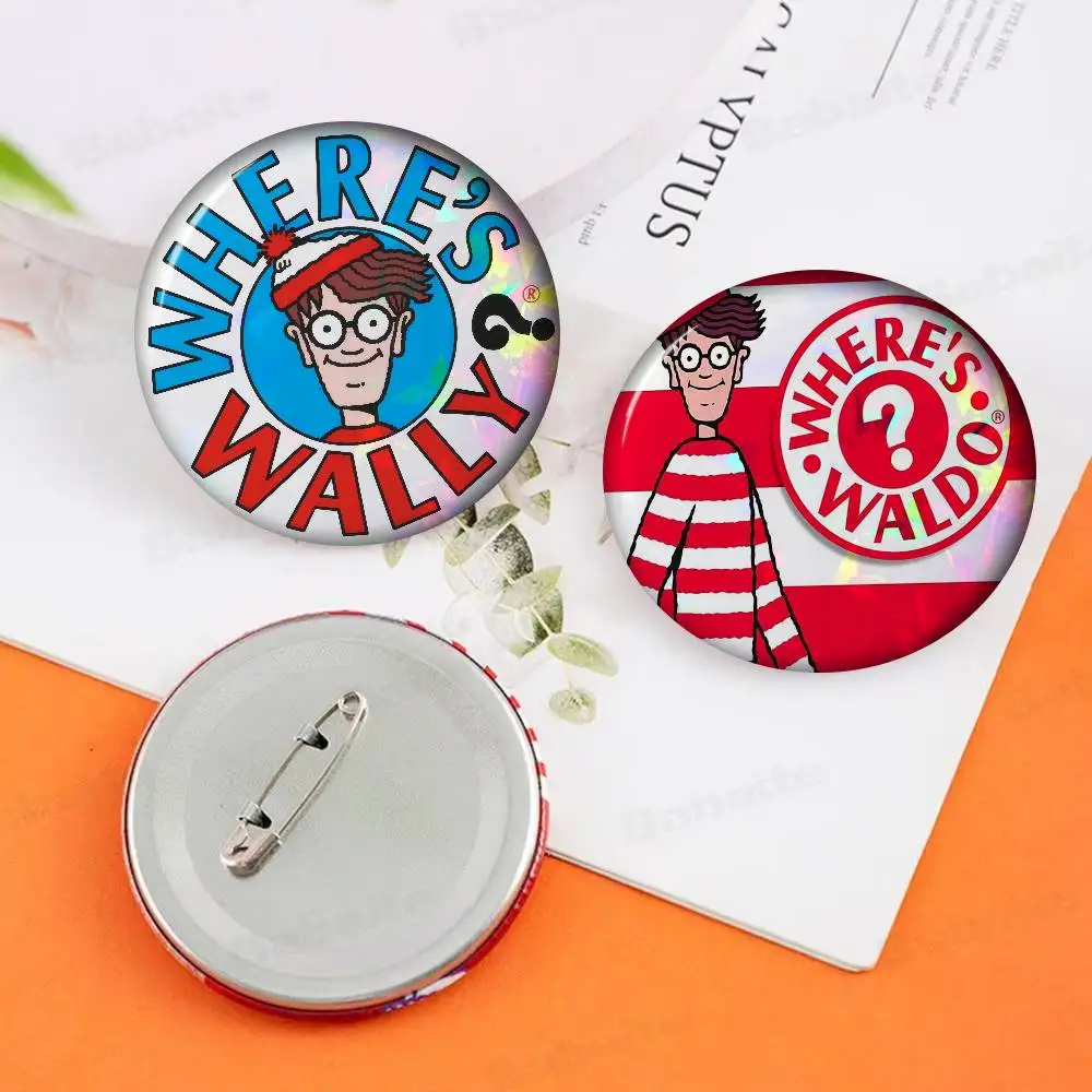 Game Wheres W-allyS Waldo World Various Brooches Anime Badge Round Handmade Brooch Lapel Pins Jewelry For Backpack Clothes Gifts