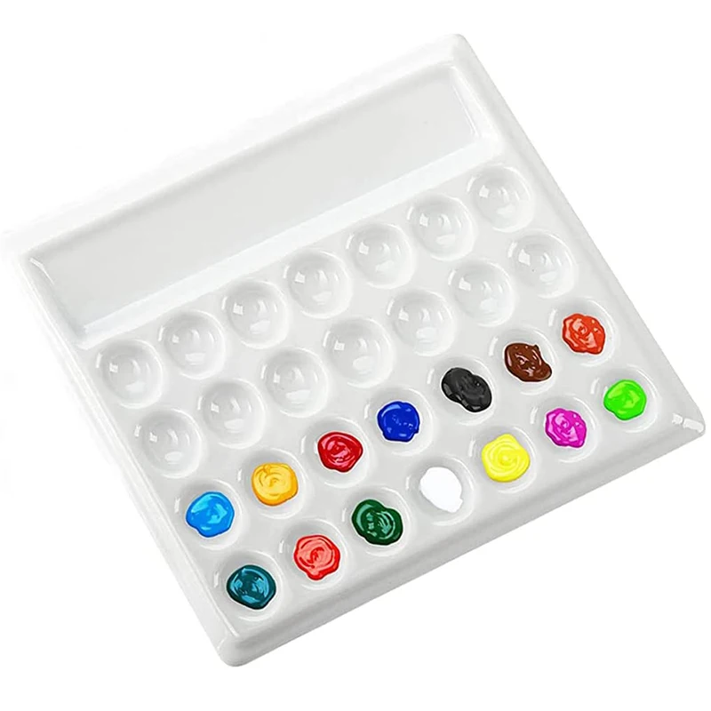 Imitation Ceramic Artist Paint Palette 28 Wells Porcelain Watercolor Palette Ceramic Mixing Tray for Watercolor Gouache Painting