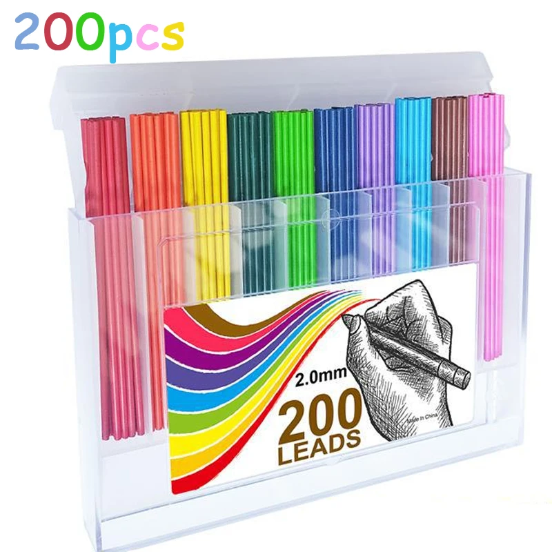 200pcs Multiple Colors Mechanical Pencils Refills 2.0mm Colored Lead Pencils Refills Kawaii School Supplies Cute 10 Colors Lead