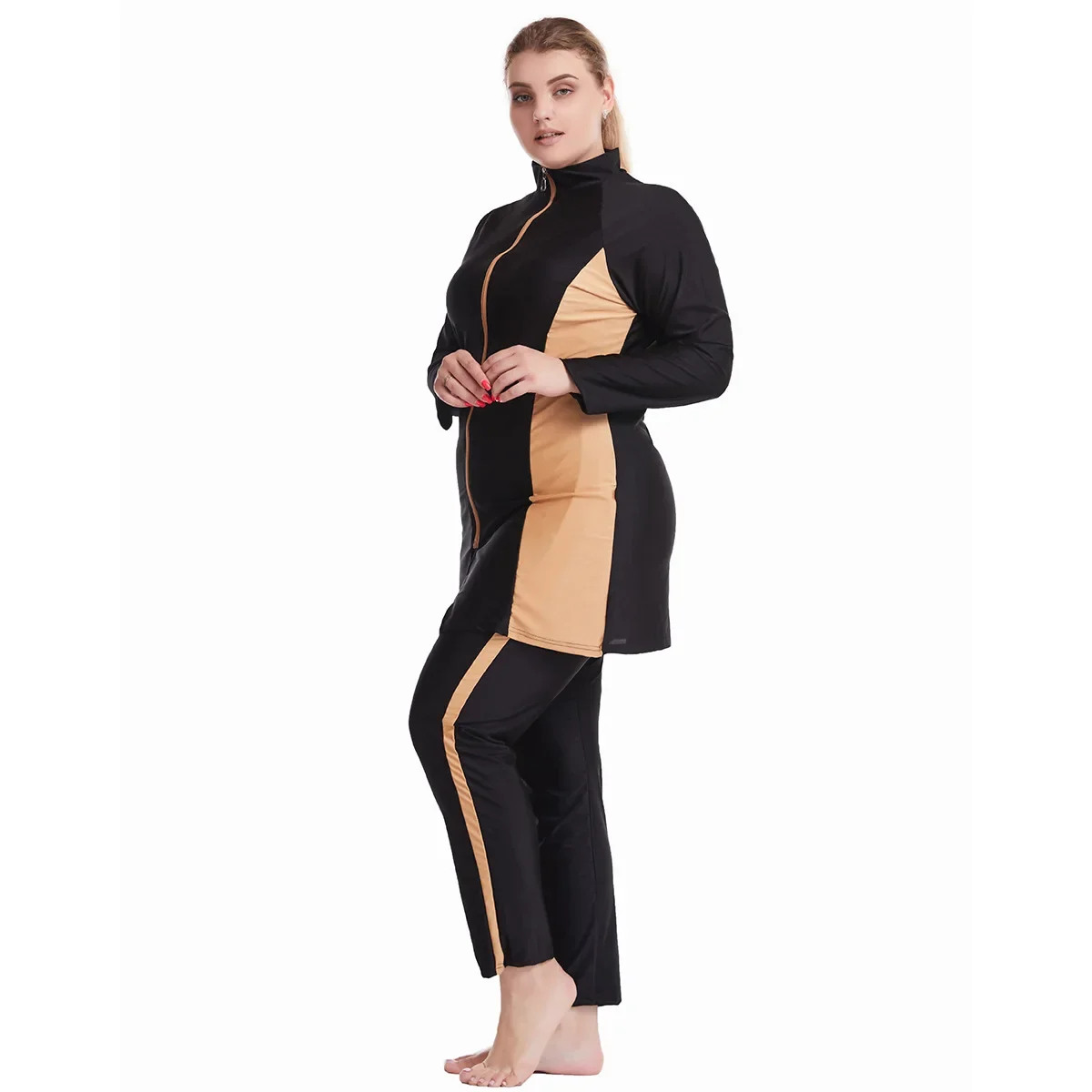 3pcs Set Muslim Lady Swimwear Long Sleeve Soft Round Collar Zip Bathing Suit Women Full Cover Swimsuits Burkini Clothing