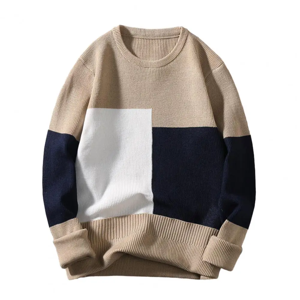 Color-block Sweater Chic Color-blocking Sweater Cozy Men's Colorblock Knitted Sweater Thick Warm Stylish Fall/winter Pullover