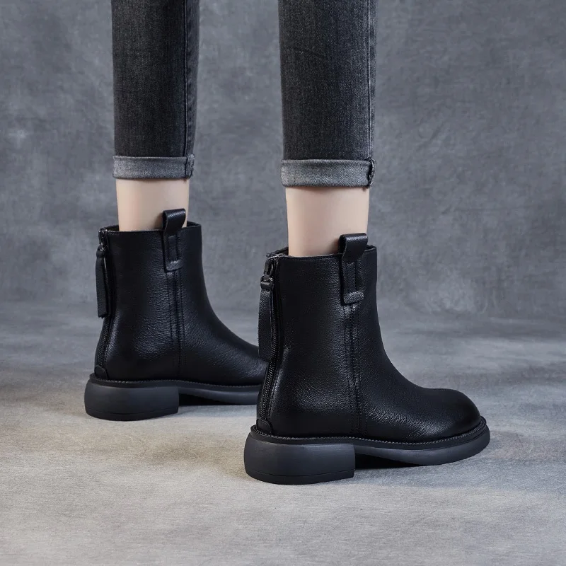 DRKANOL 2024 Handmade Women Winter Warm Boots 100% Genuine Cow Leather Back Zipper Flat Heel Mid Calf Trend Chelsea Boots Female