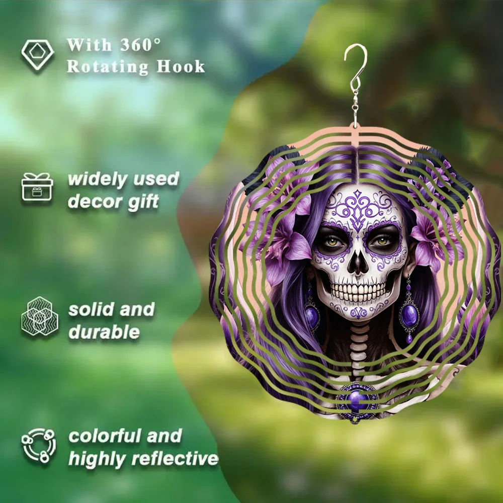 CIFbuy 3D Metal Wind Chimes Gothic Skull Mask Spinning Hanging Ornament Outdoor Garden Yard Patio Balcony Bird Repellent Decor G
