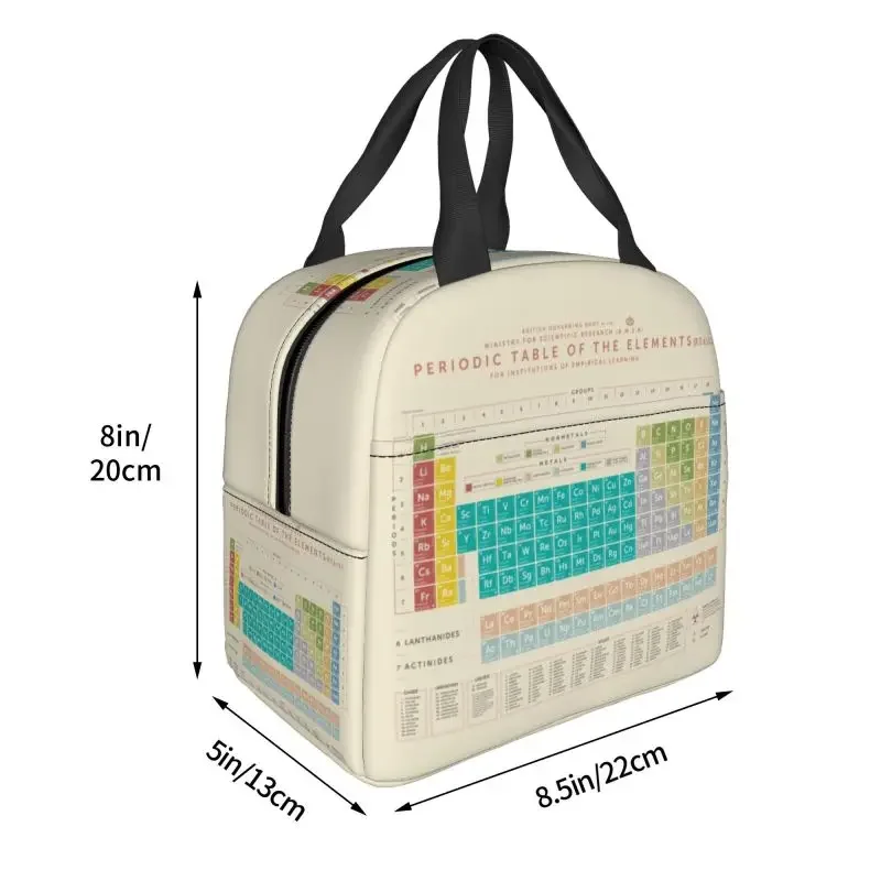 Elementen Periodiek Systeem Thermisch Geïsoleerde Lunch Tas Wetenschap Chemie Chemische Draagbare Lunch Draagtas Voor Werk Reizen Food Box