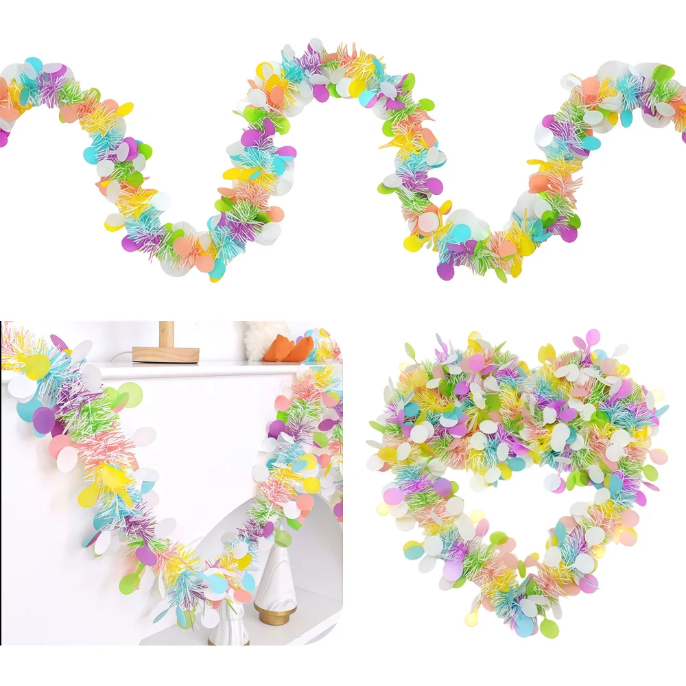 

6pcs Easter Tinsel Garland | Colorful Ribbons Wreath | Glam Style Easter Hanging Ornament for Fireplace Decor, Spring Festival