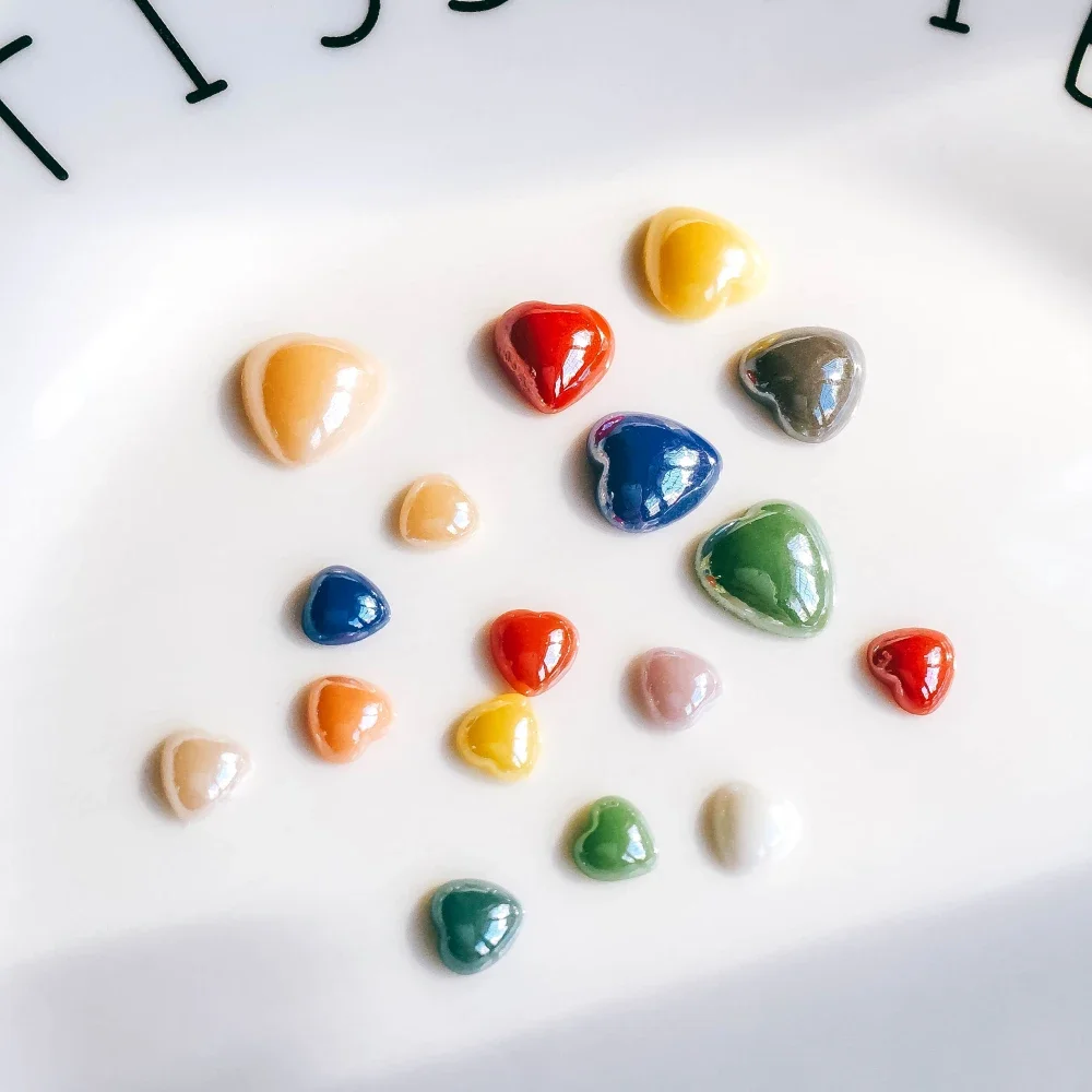 Mixed Colors Ceramics Porcelain Heart Glass Cabochons 6mm 10mm Cameo Flat Back Cabochon Supplies for DIY Jewelry Finding