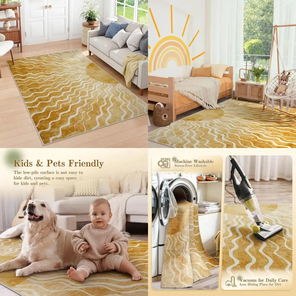 

Ковер в стиле бохо омбре, желтый, 5x7 футов, машинная стирка, ультрамягкий, нескользящий, для детской комнаты, гостиной, игровой комнаты, в стиле середины века