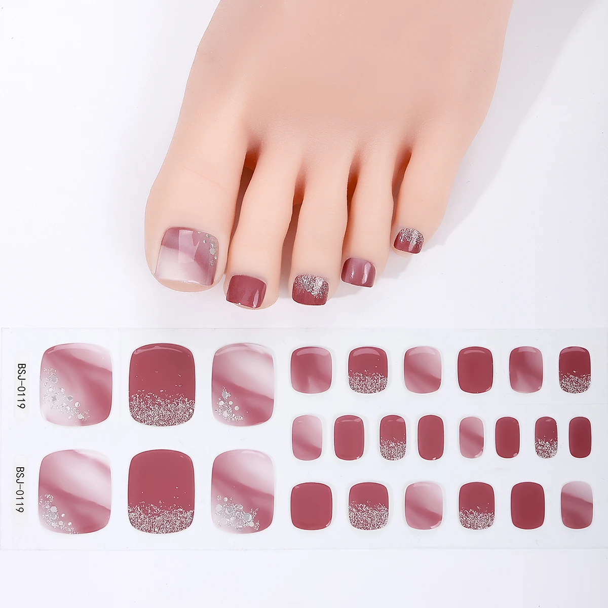 

26PCS Gradient Semi Cured Toe Gel Nail Stickers Glitter Shiny Self-Adhesive Feet Stickers DIY Decoration for Nails