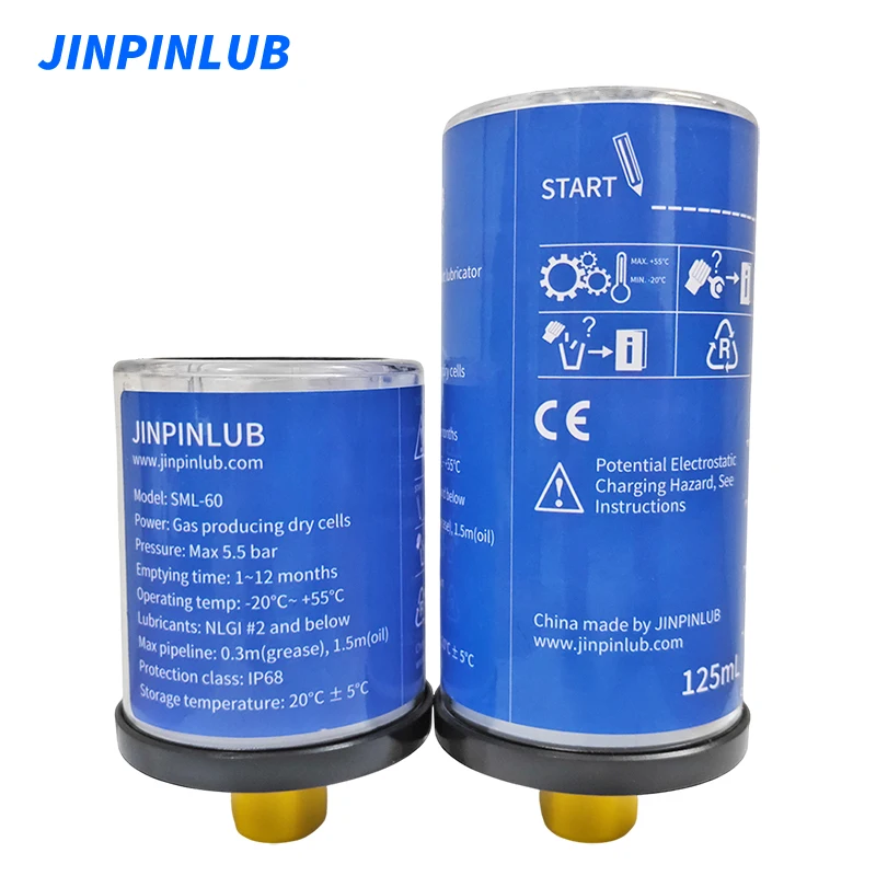 JINPINLUB 125ml gas driven 5bar automatic single point lubricator piston grease lubrication device for bearings