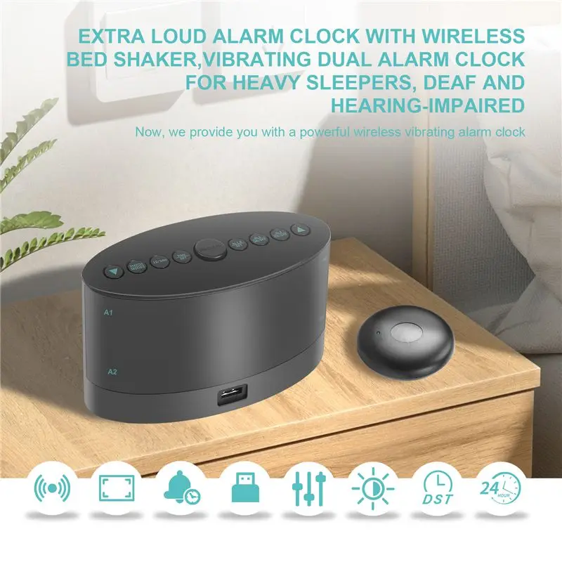 ABKO-Extra Loud Alarm Clock With Wireless Bed Shaker,Vibrating Dual Alarm Clock For Heavy Sleepers, Deaf And Hearing-Impaired