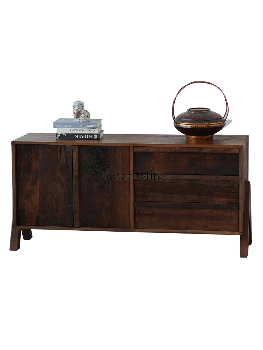 

Wabi Sandy Wind Solid Wood Dining Side Cabinet Weathered Wood Homestay Furniture Storage Locker