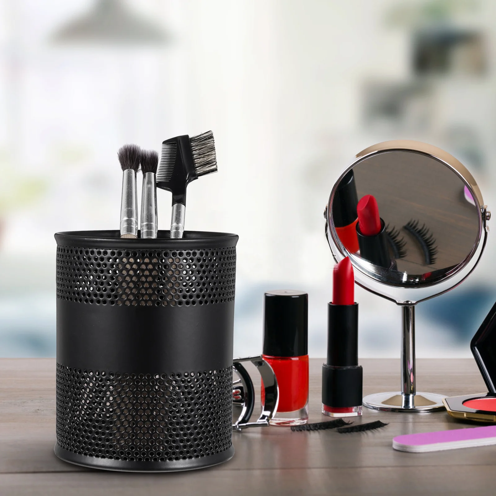 1pc Rostfrei Stift Können Kreative Desktop Storage Box Für Schreibwaren Pinsel Halter Runde Organizer Eisen Make-Up Container Büro