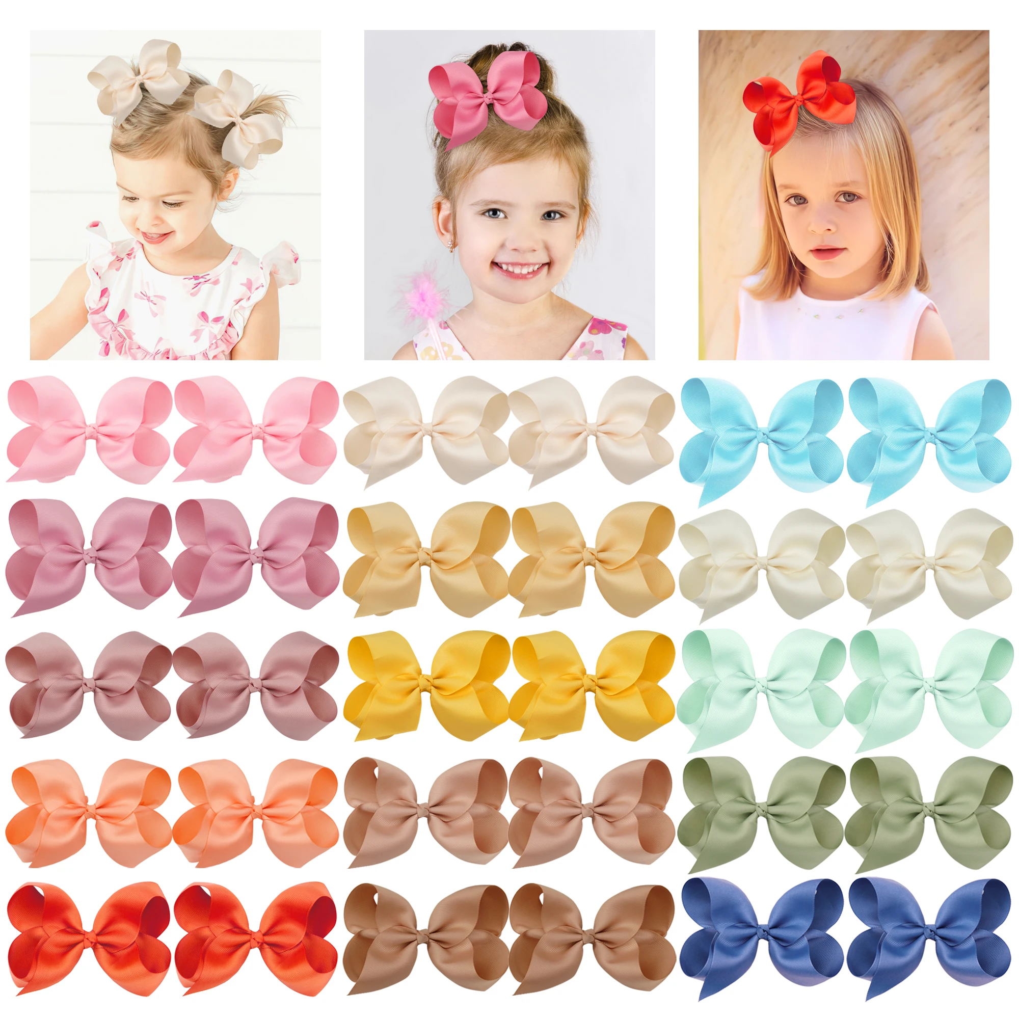 30 Pcs 6 Inch Bows for Girls Big Grosgrain Girls 15pairs 6\