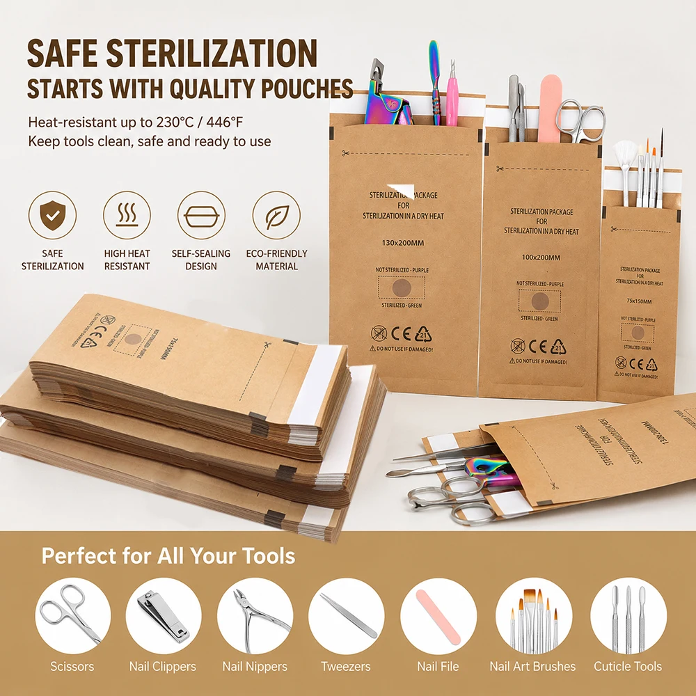 50/100pcs Disposable Sterilization Disinfection Bag Self-Sealing Nail Sterilizer Manicure Kraft Paper Bag  Clean Pouch Bags