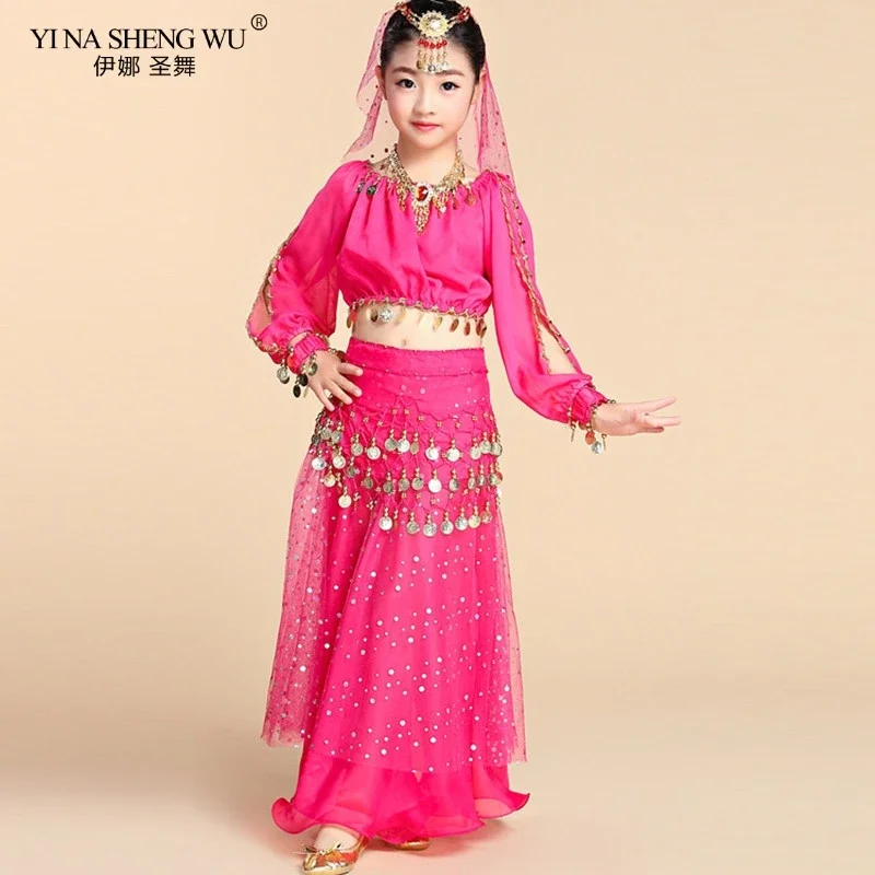 Girls Belly Dance Costume 2pcs Set Kids Indian Dance Performance Outfits Bellydance Top Skirt Competition Egypt Dance Costume