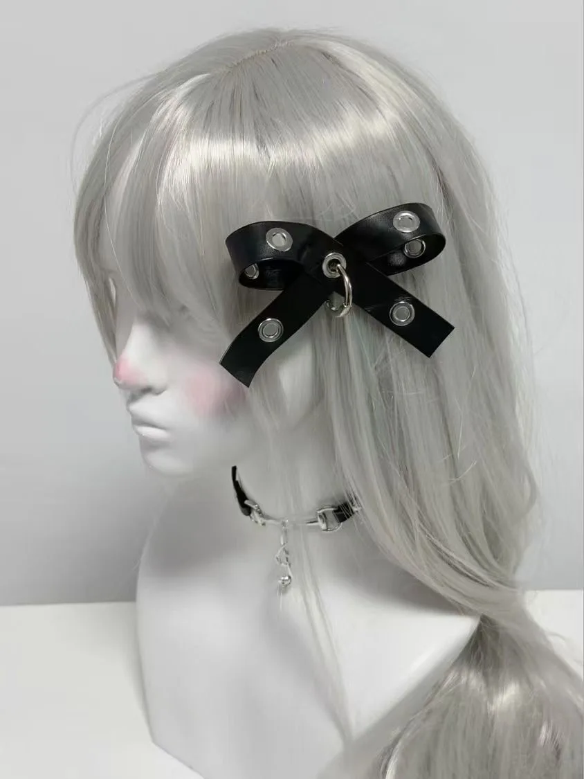 1pc Y2K Gothic Lolita Women PU Leather Bow Hairpins Headdress Punk  Hair Clip Harajuku Spice Girls Hop Hip Hair Accessories