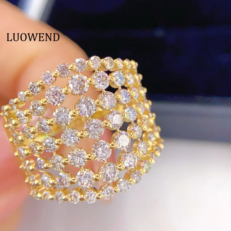 LUOWEND 100% 18K White/Yellow Gold Rings 2.0carat Real Natural Diamond Engagement Ring Women Luxury Shiny Design Wedding Jewelry