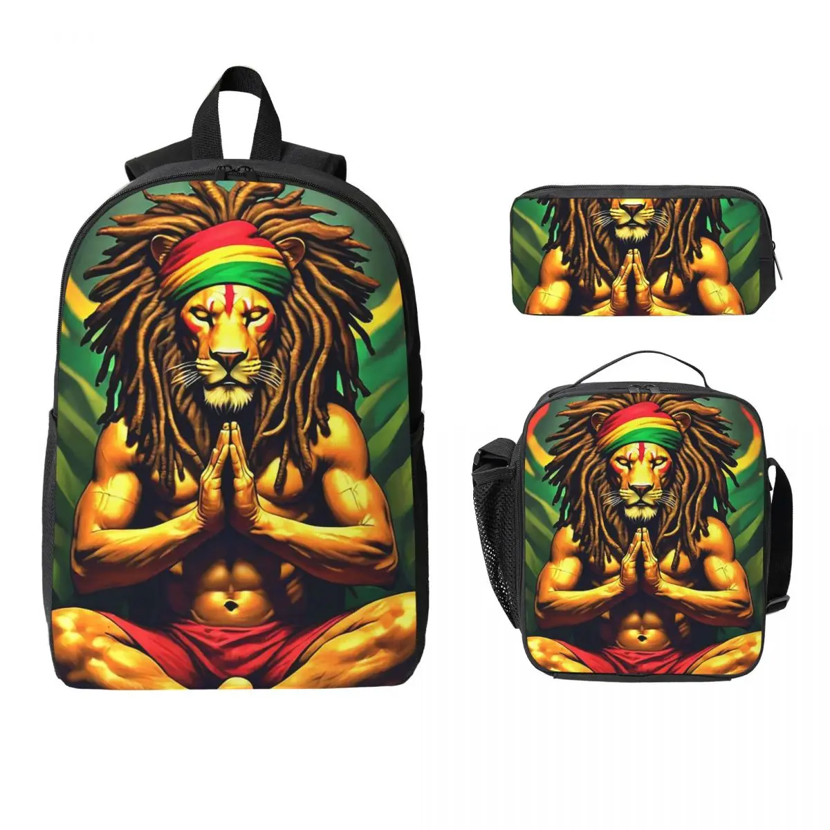 

Рюкзак Rastafarian Amaiquina Reggae Rasta Lion Street Skullies, школьная сумка, 3 шт., изолированная сумка для обеда, пенал