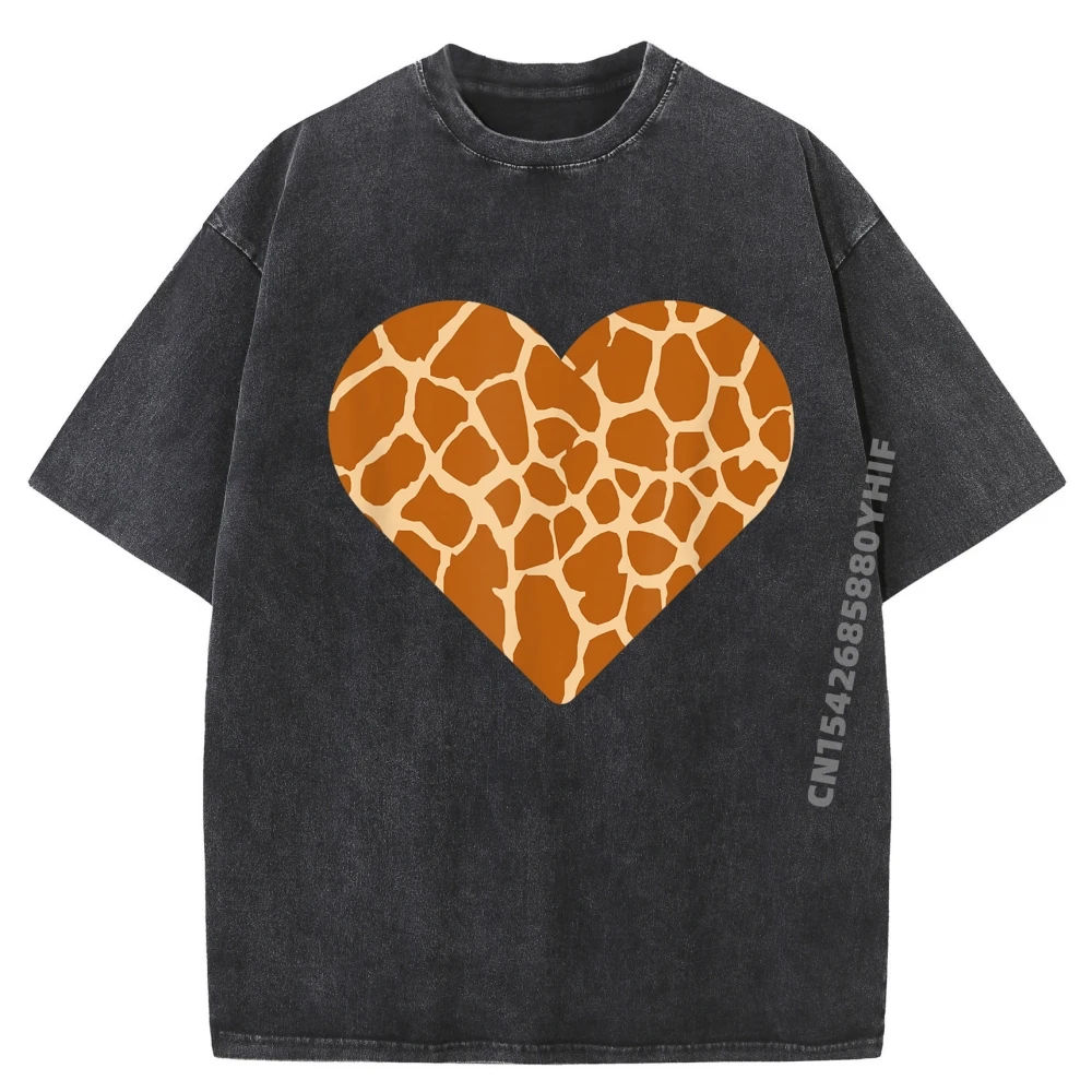 

Giraffe Print Heart Cute Giraffe Lover Love Brand T Shirt Mens T Shirt Street Washed Shirt Men Graphic T-shirt
