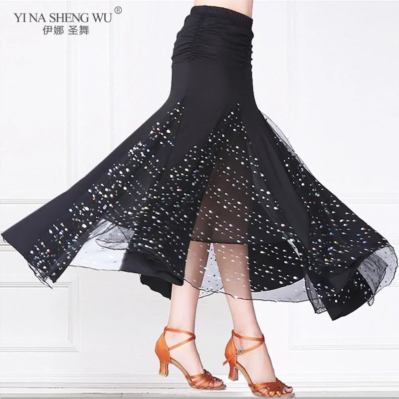 Nowa damska spódnica do tańca brzucha z dużymi cekinami, długa spódnica do flamenco, kostium do tańca towarzyskiego, długa spódnica damska, odzież taneczna dla dorosłych
