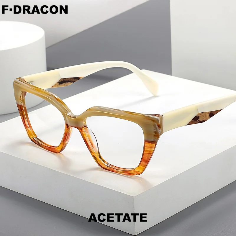 F·DRACON New Board Glasses Frame Retro Box Men's and Women's Glasses Frame Dual Color High Quality Frame F2856
