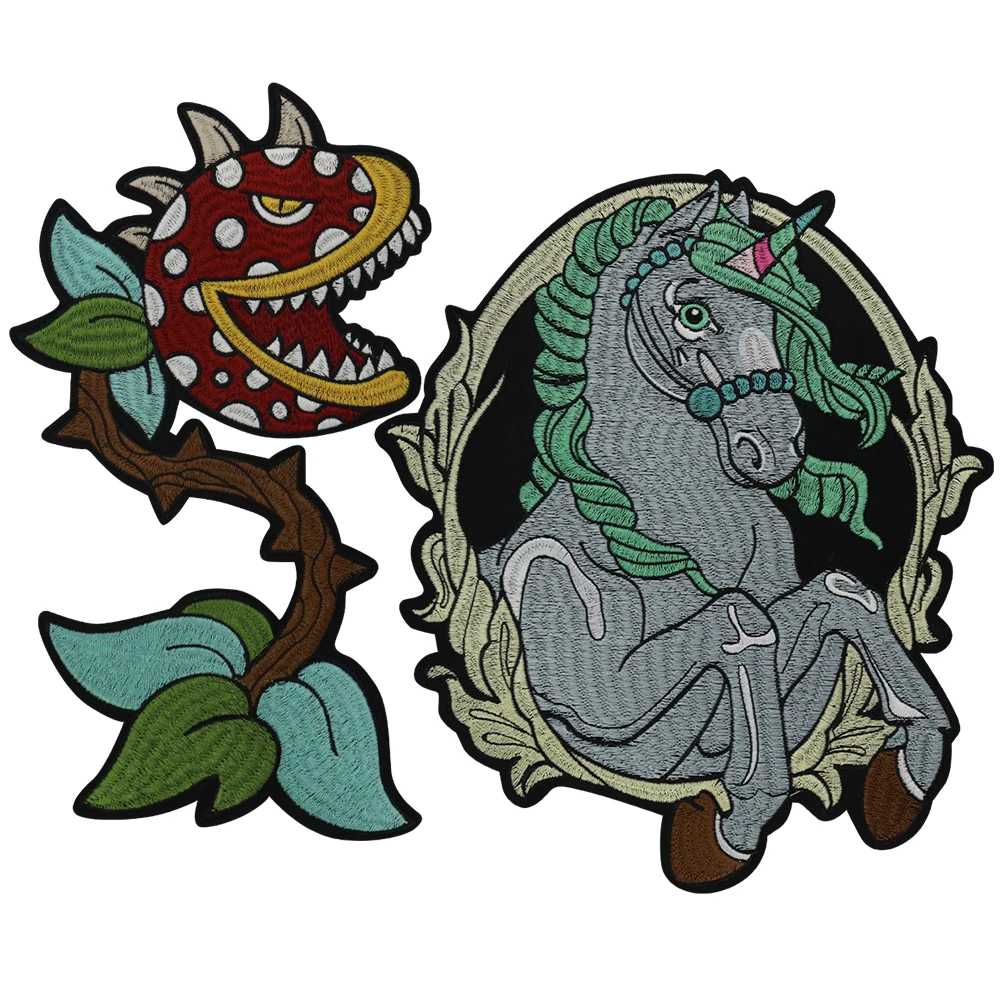 Cannibal Flowers Spine Flower Patch Embroidered Floral Animal Horse Applique Badge Iron On Emblem Horse Apparel Accessories