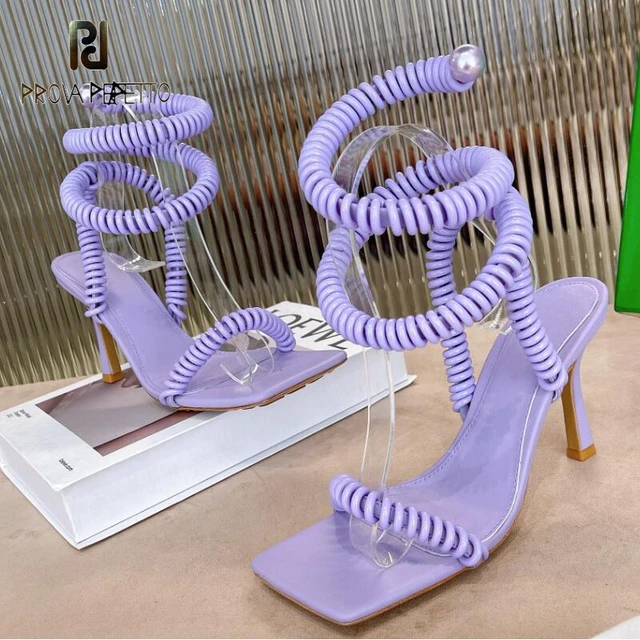 S shape Ankle Strappy Women Sexy Sandal Shoes Thin Heel Squared Toe Green Purple New Stylish Strange Shape Cool Sandals AliExpress
