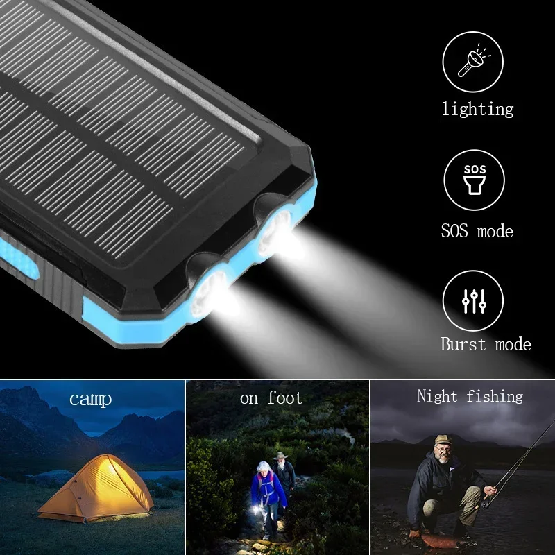 Hot Solar Power Bank 20000mAh caricabatterie portatile da esterno Power Bank batteria esterna impermeabile doppia ricarica USB con luce a LED