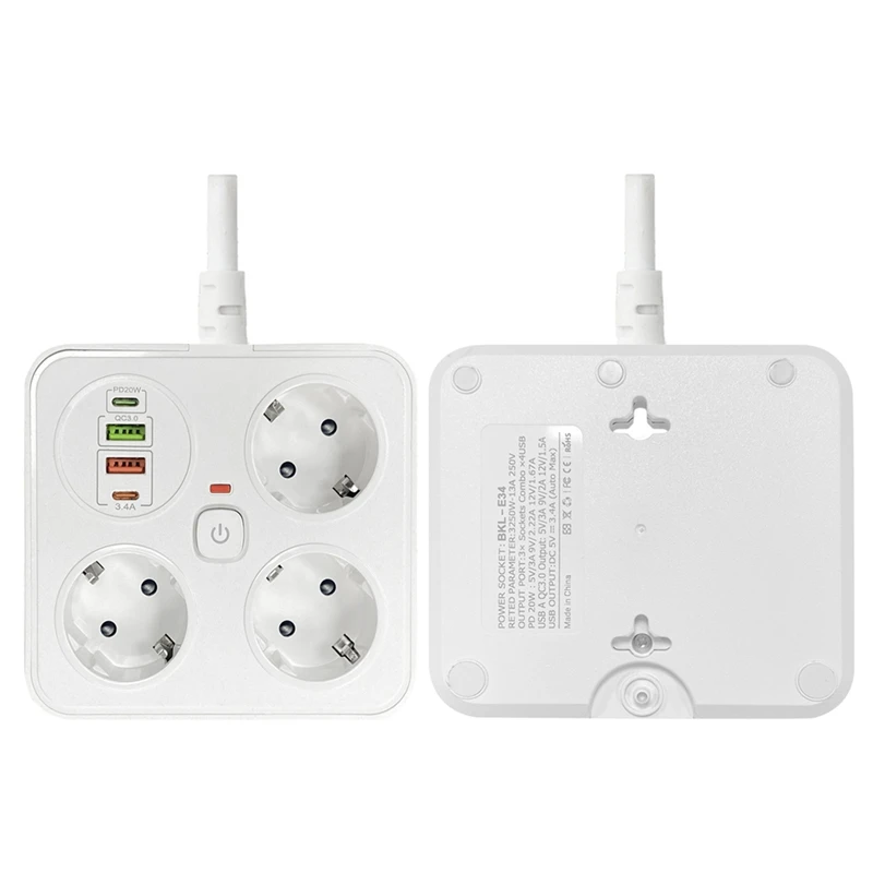 ABGR-3AC منفذ Multitap قطاع الطاقة 2 نوع C تمديد الحبل مقبس كهربائي المنزل مكتب عرام شبكة حامي الاتحاد الأوروبي التوصيل