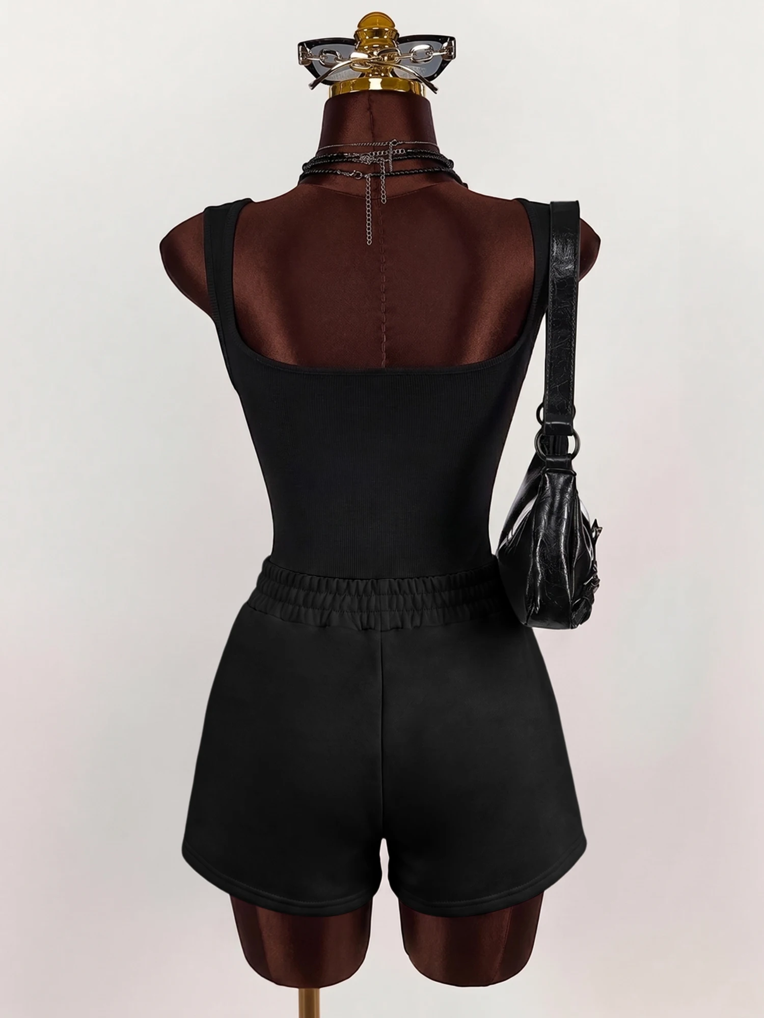 Basic Solid Black Lounge Shorts Women Elastic High Rise Wide Leg Sweat Shorts With Pockets Walking Daily Short Trousers