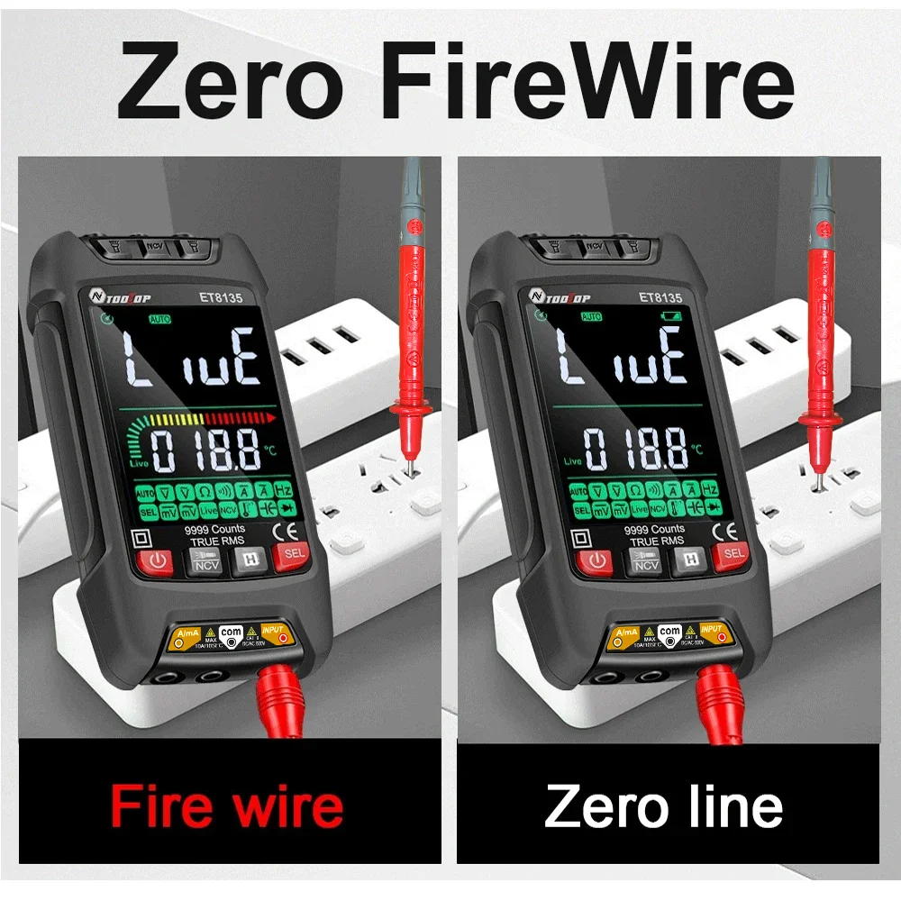 TOOLTOP ET8135 Color Screen Intelligent 9999 Counts True RMS Digital Multimeter AC DC Voltage Current Resistance Diode Hz Tester