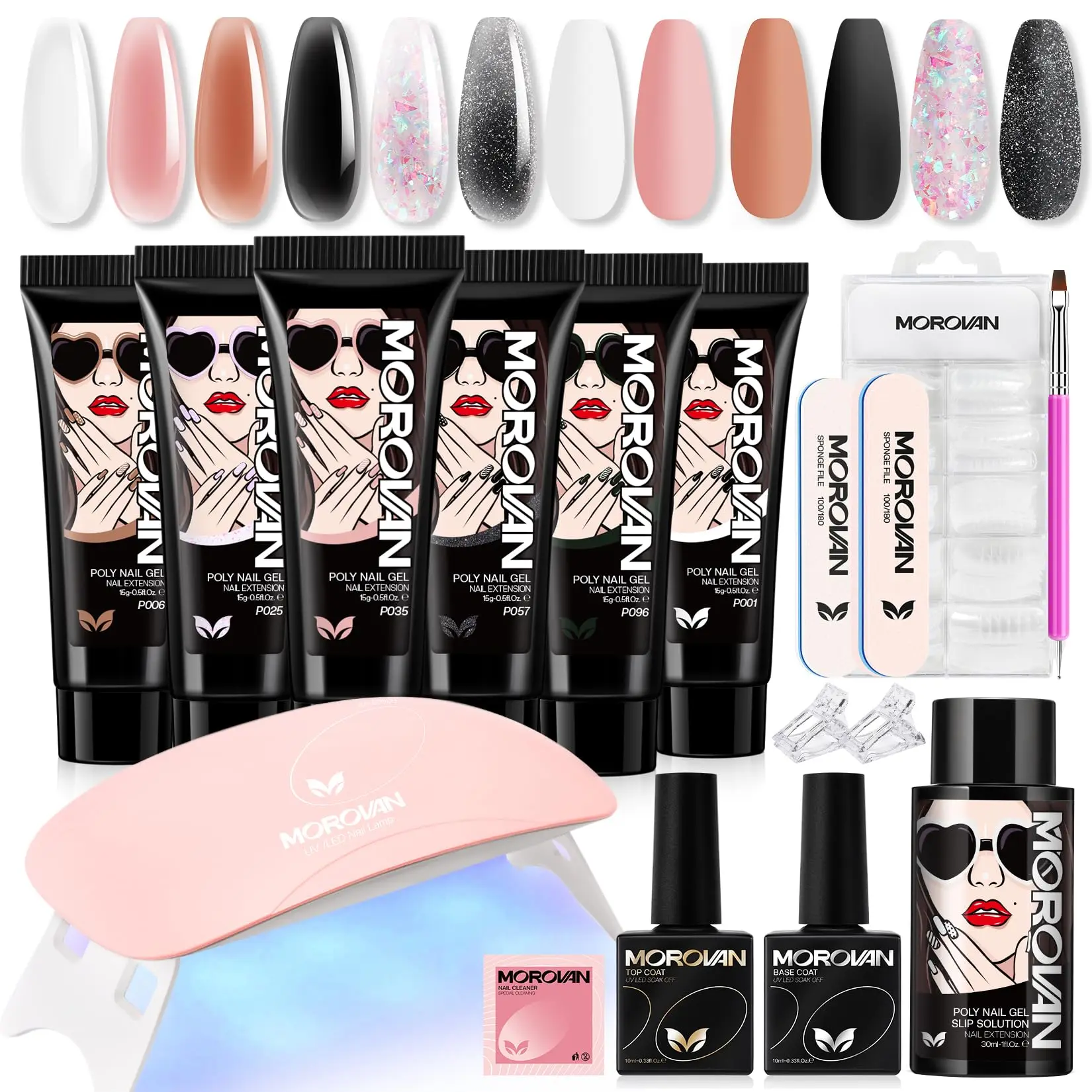 

Комплект для улучшения ногтей Morovan Poly Gel Starter Kit: 6-цветный набор для полигеля для ногтей с U-образной подсветкой, подходит для маникюрного салона для начинающих