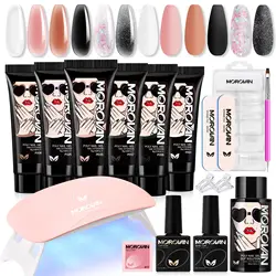 Morovan Poly Gel Nail Enhancement Kit Starter Kit: 6-color Poly nail gel kit with U V light, suitable for beginner nail salon