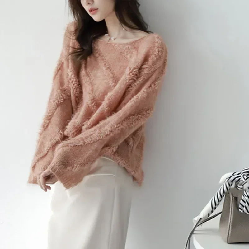 2025 Inverno Casual Y2K Maglia a maniche lunghe Nappe Pullover Coreano Moda Donna Chic Blu Caldo Maglione Top