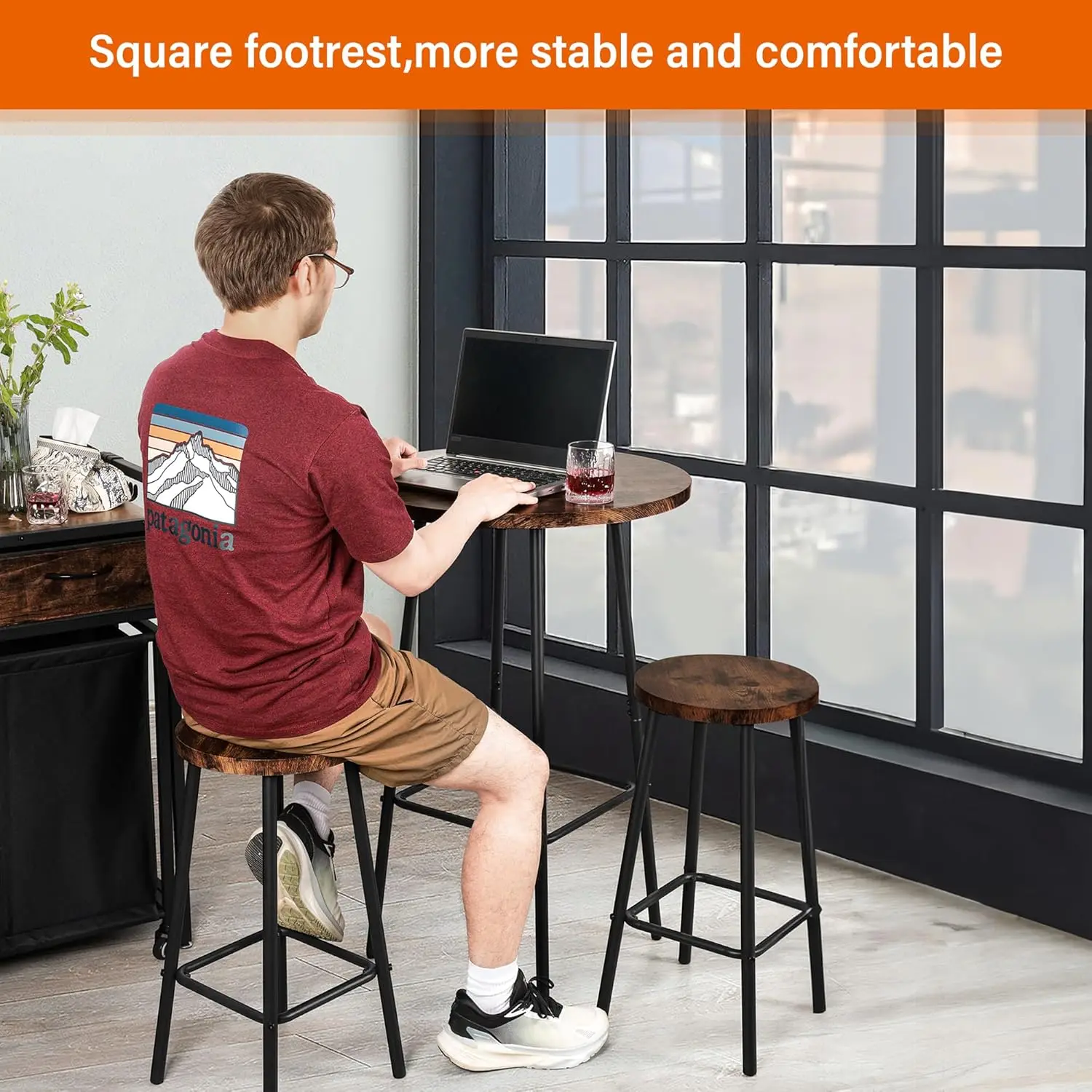 Bistro Table And Chairs Set Of 2,Pub Table,Modern Round High Top Table And Chairs,3-Piece Bar Table And Chairs Set For