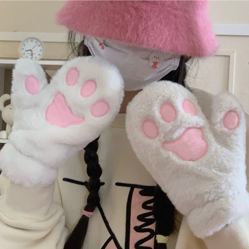 

2023 New Kawaii Warm Cat Paw Gloves Fashion Girls Cat Claw Paw Plush Mittens Soft Plush Full Finger Fluffy Winter Gloves Gifts