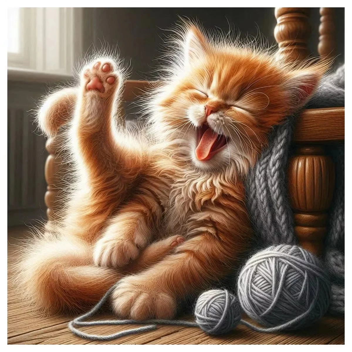

Sleepy Orange Tabby Kitten with Yarn Balls Jigsaw Puzzle, Cute Fluffy Cat Napping Indoor Scene High Quality Perfect Home Decor