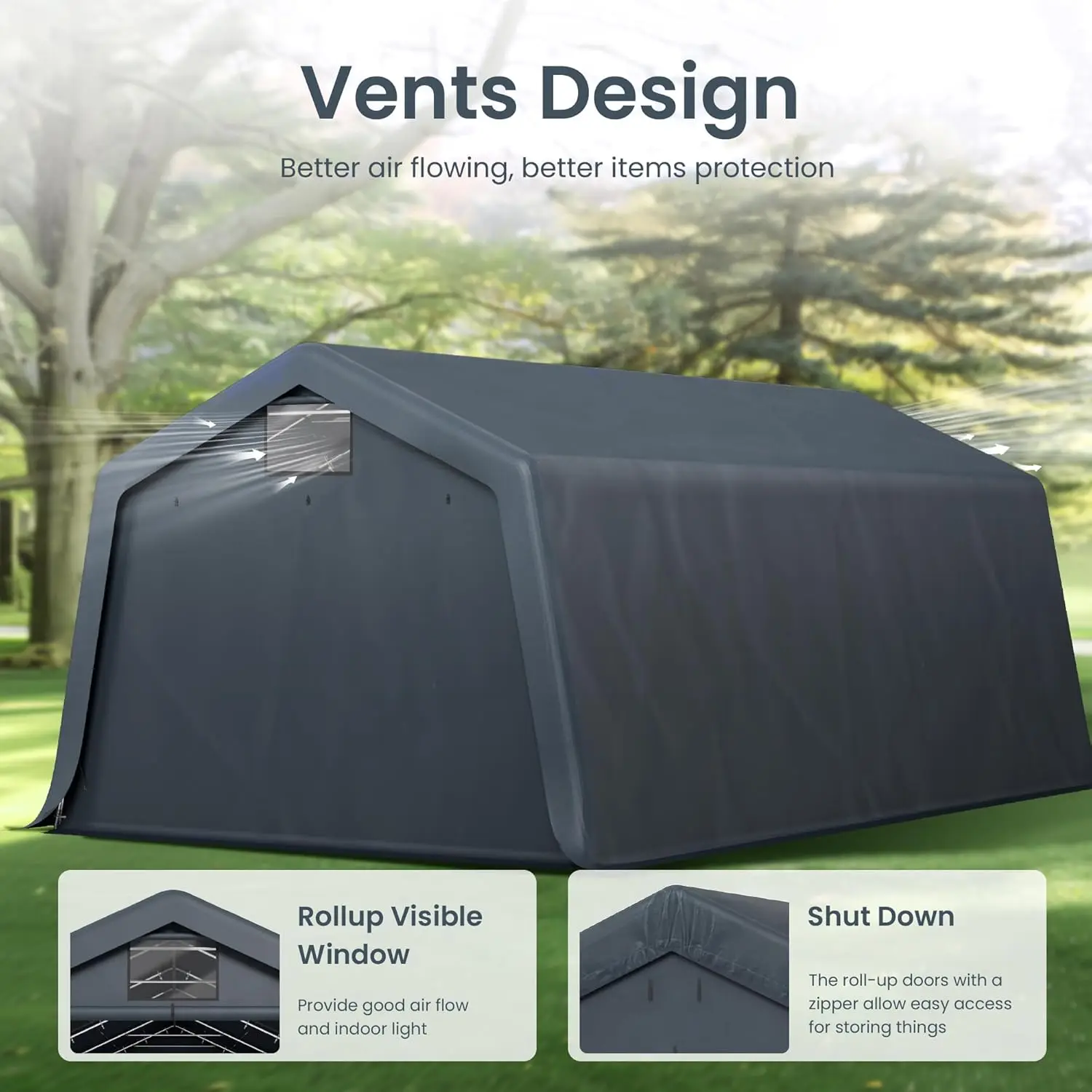 13'X22'X9.6' Outdoor Portable Storage Shelter Shed Garage With Roll Up Zipper Doors & Vents Carport For Motorcycle