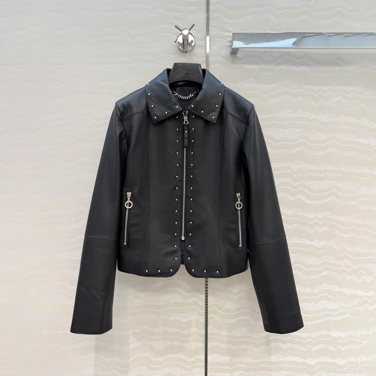 2026 High Quality Women's Rivet Short PU Leather Jacket--hb807